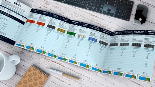Tri-fold brochure laid open on a desk