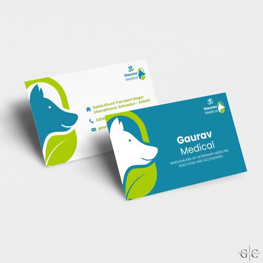 Gaurav Medical business cards with a dog and leaf motif
