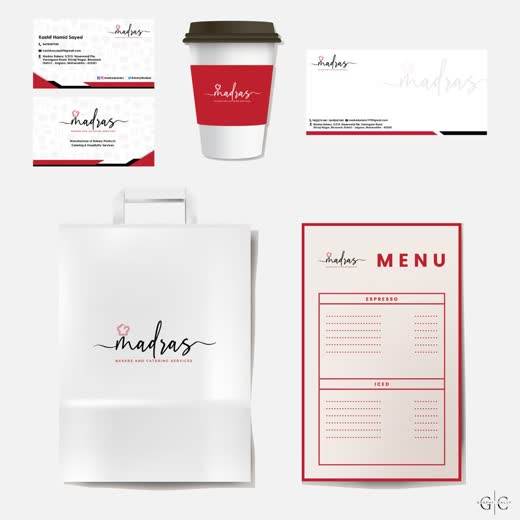 Madras cafe menu, cups and cards