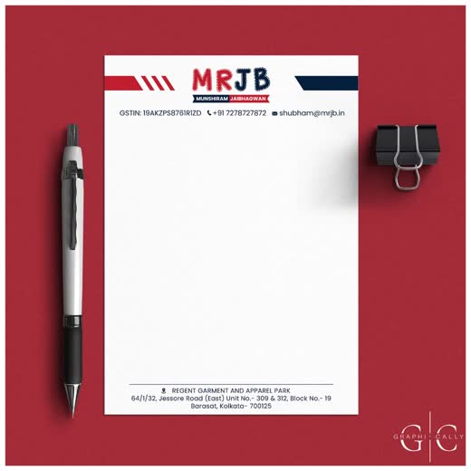 MRJB letterhead on a red ground with a pen