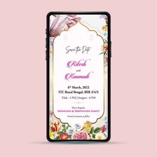 Floral save-the-date e-card on a phone