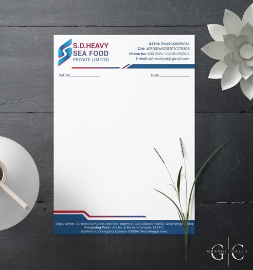 S.D. Heavy Sea Food letterhead on a dark table