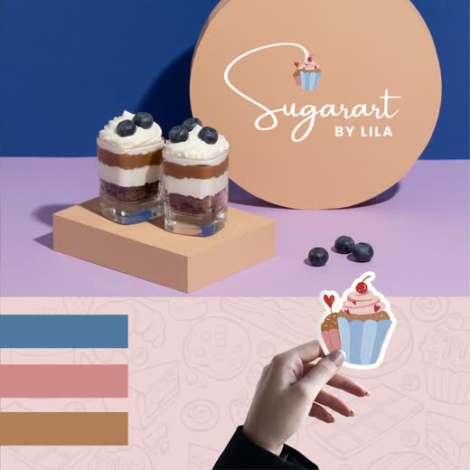 Sugarart by Lila logo with dessert cups and a cupcake sticker